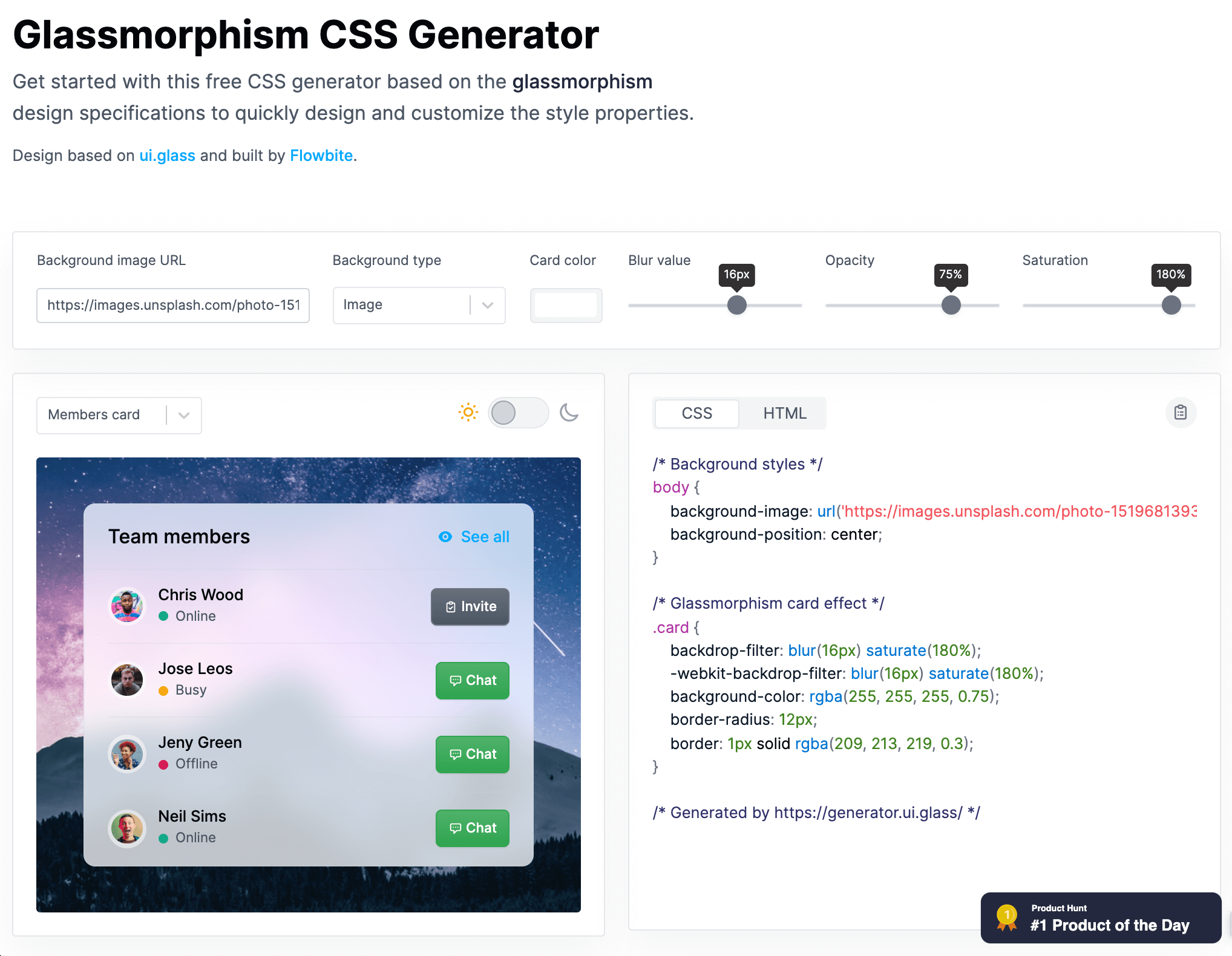 Glassmorphism CSS Generator