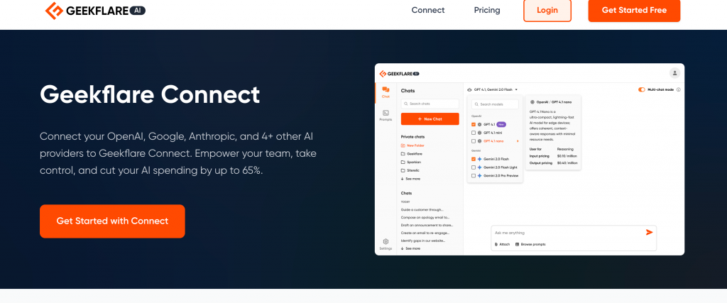 Geekflare Connect-一个 BYOK AI 平台，旨在帮助现代企业减少 AI 开支并与整个团队进行协作