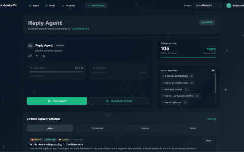QuickMarketfit-用于追踪 Reddit、Twitter 和各类论坛上关于你产品所解决的问题的真实线上对话